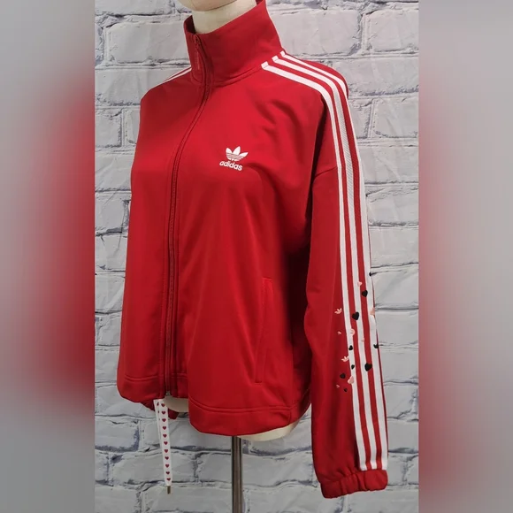NWOT adidas Womens Track Jacket Valentine's Edition Hearts Red White size Medium - Picture 3 of 16